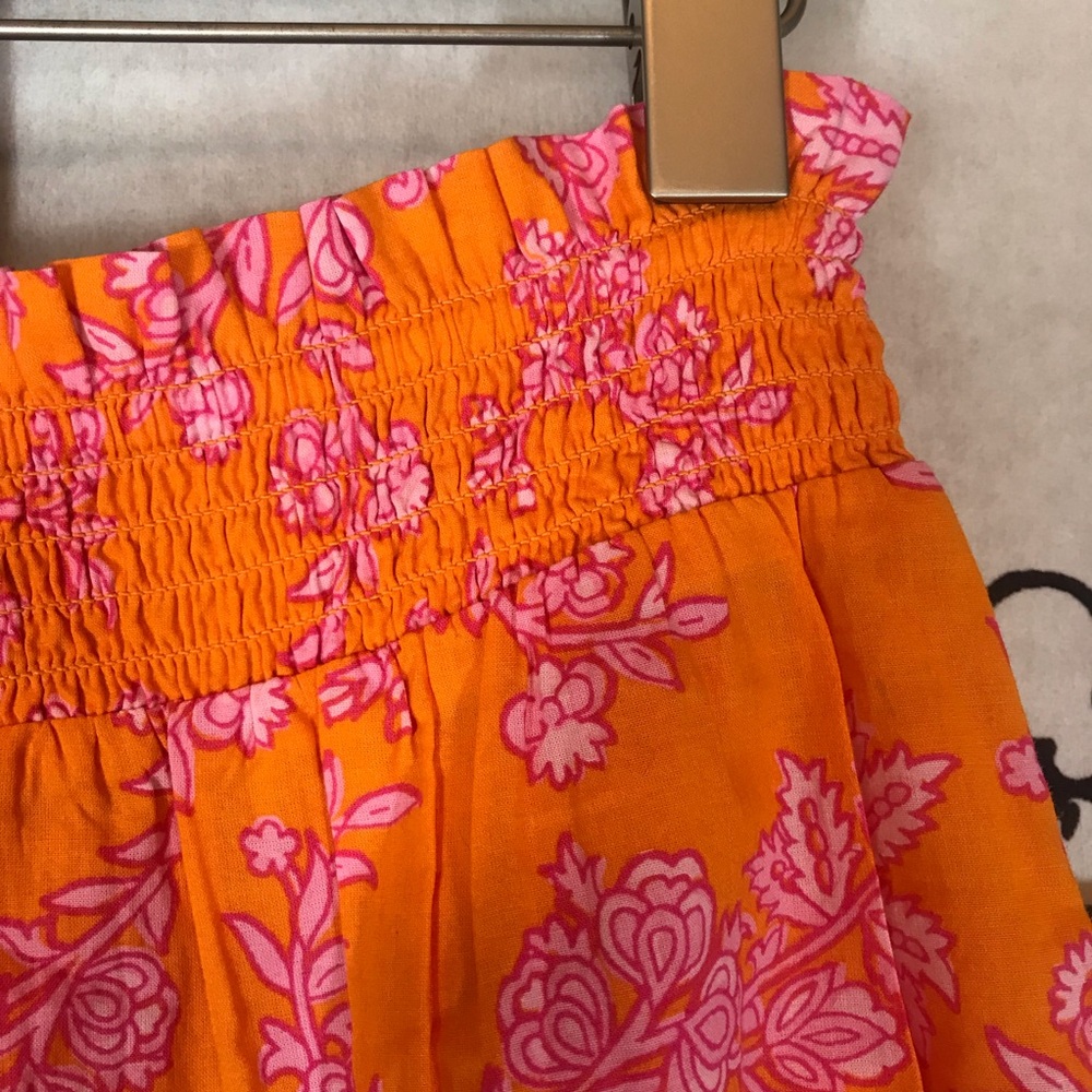 🐬 J.Crew Ruffle Smocked Waist Lined Floral Orange Skirt - Picture 5 of 6